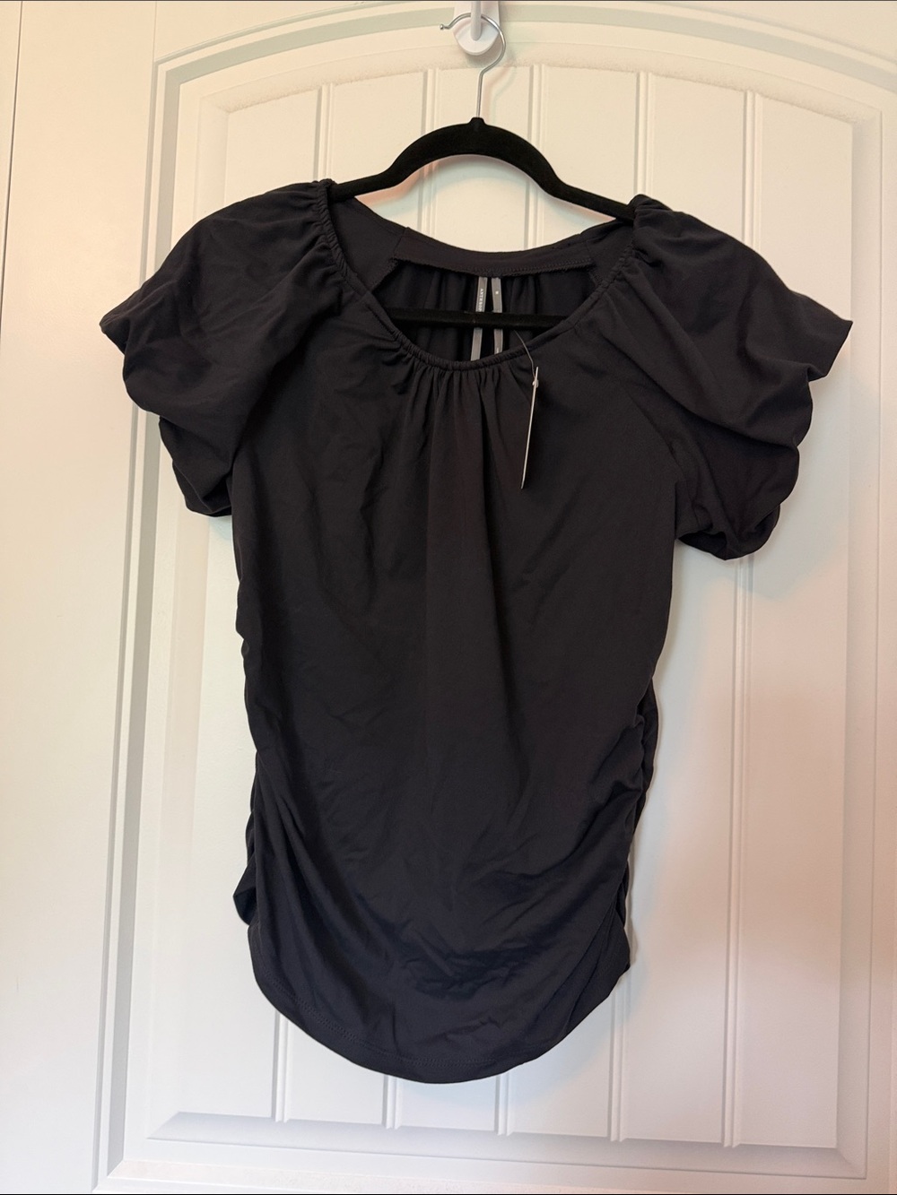Anthropologie Black Puff-Sleeve Scoop-Neck Blouse